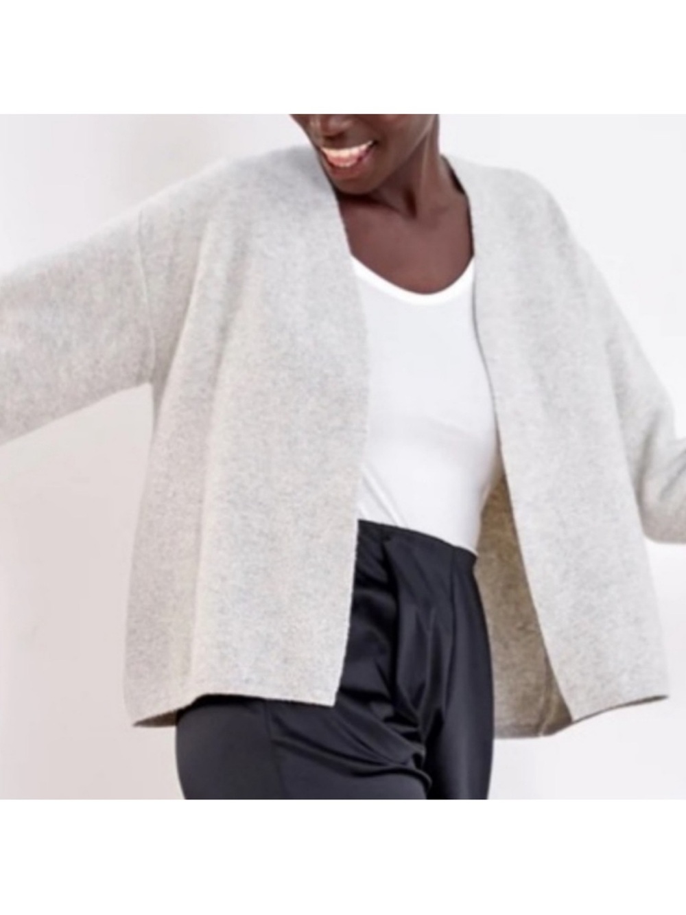 Aday Sweater Sz S Oatmeal Soft Landing Cashmere Wool Jardigan Jacket Open Front